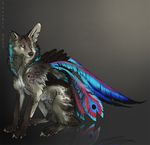  blue_feathers canine feathers feral fur grey_fur hybrid mammal scar tatchit wings wolf 