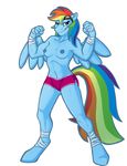  anthro anthrofied breasts bubblegumcandy clothing equine eyewear female friendship_is_magic goggles hair horse looking_at_viewer mammal multi-colored_hair my_little_pony nipples pegasus plain_background pony purple_eyes rainbow_dash_(mlp) rainbow_hair short_pants solo topless white_background wings 