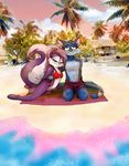  beach bikini blue_eyes cat clothed clothing farthingale feline female fifi_la_fume furrball looking_at_viewer male mammal seaside skunk smile swim_trunks swimsuit tight_clothing tiny_toon_adventures tiny_toons warner_brothers water 