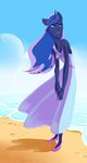  anthro anthrofied beach cloud day dress equine female friendship_is_magic heels horn horse mammal my_little_pony pony princess_luna_(mlp) sand sea seaside shoes sky solo sparkles standing swomswom unicorn water 