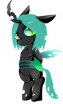  anthro anthrofied black_body changeling cub equine female friendship_is_magic green_eyes green_hair hair horn looking_at_viewer mammal my_little_pony nabesiki plain_background queen_chrysalis_(mlp) solo unicorn white_background wings young 