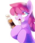  alcohol berry_punch_(mlp) beverage bottle equine female feral foam friendship_is_magic fur hair half-closed_eyes holding horse kohtek mammal my_little_pony open_mouth pink_eyes pink_hair plain_background pony purple_fur signature solo tongue tongue_out white_background 