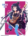  akiyama_mio bad_id bad_pixiv_id bangs bass_guitar black_hair blunt_bangs don't_say_&quot;lazy&quot; dress fingerless_gloves garter_belt gloves hat high_heels highres hime_cut instrument k-on! long_hair microphone microphone_stand mini_hat mini_top_hat shoes solo striped thighhighs top_hat zhuxiao517 
