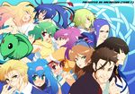  6+girls ai-kun alien blonde_hair blue_hair brera_sterne brown_eyes brown_hair catherine_glass everyone glasses grace_o'connor green_eyes green_hair hat headband klan_klein long_hair luca_angeloni macross macross_frontier macrossky matsuura_nanase mikhail_buran mishima_leon multiple_boys multiple_girls ozma_lee ponytail purple_hair ranka_lee red_eyes saotome_alto scarf sheryl_nome smile vajra 