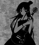  akiyama_mio bangs black_hair blunt_bangs don't_say_&quot;lazy&quot; greyscale guitar hat hime_cut instrument k-on! long_hair lowres mini_hat mini_top_hat monochrome solo suisen_(pixiv217818) top_hat 