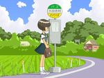  bag brown_hair bus_stop kabiinyo_(kab) original rural school_bag school_uniform solo torii waiting 