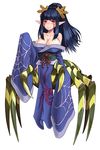  arachne arachnid bad_id bad_pixiv_id blue_hair blush breasts brown_eyes bug cleavage demon_girl insect_girl japanese_clothes jorougumo_(monster_girl_encyclopedia) kenkou_cross kimono large_breasts monster_girl monster_girl_encyclopedia official_art original pointy_ears ponytail silk simple_background spider spider_girl spider_web_print white_background yukata 