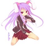  amaa_(chou_dennou_jidai) animal_ears blazer bunny_ears jacket long_hair necktie pleated_skirt purple_hair red_eyes red_neckwear reisen_udongein_inaba skirt solo touhou 