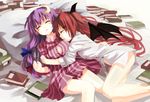 bad_id bad_pixiv_id bed book breasts cleavage crescent crescent_hair_ornament demon_girl fang gochou_(atemonai_heya) hair_ornament head_wings hug koakuma large_breasts multiple_girls no_pants open_clothes open_mouth open_shirt pajamas panties patchouli_knowledge pillow shirt sleeping sleeves_rolled_up sweat touhou underwear yuri 