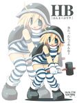  blonde_hair blue_eyes fang gloves hammer hammer_brothers hammer_suit helmet mario_(series) personification sakaki_(noi-gren) shell shirt short_hair solo striped striped_legwear striped_shirt super_mario_bros. thighhighs translated zettai_ryouiki zoom_layer 