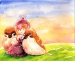  animal_ears bird eurasian_tree_sparrow hat mystia_lorelei orange_eyes pink_hair shiroaisa short_hair solo sparrow touhou traditional_media watercolor_(medium) 