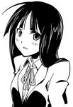  akiyama_mio bangs blunt_bangs greyscale k-on! kaeru_kenshi lowres monochrome school_uniform solo 