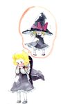  big_hat blonde_hair braid gogo/tad hat kirisame_marisa oversized_clothes short_hair solo thought_bubble touhou traditional_media watercolor_(medium) witch_hat younger 
