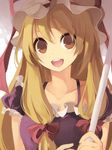  :d bad_id bad_pixiv_id blonde_hair brown_eyes close-up face hat hijiri_(resetter) long_hair open_mouth parasol ribbon smile solo touhou umbrella yakumo_yukari 