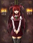  bad_id bad_pixiv_id bat_wings head_wings koakuma long_hair red_eyes red_hair solo thighhighs tottema touhou wings 