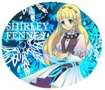  aqua_background blonde_hair blue_eyes blush braid character_name hair_ornament long_hair miniskirt shirley_fennes shirojiro_shiro skirt smile solo tales_of_(series) tales_of_legendia vest 