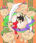  chinese_clothes clapping double_bun food kabiinyo_(kab) original shumai_(food) sword weapon 