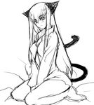  animal_ears barefoot breasts c.c. cat_ears cat_tail code_geass creayus greyscale kneeling large_breasts long_hair monochrome sketch solo tail thighs 
