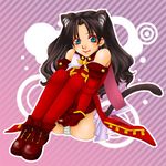  animal_ears bad_id bad_pixiv_id black_hair blue_eyes boots cat_ears fate/hollow_ataraxia fate/stay_night fate_(series) kaleido_ruby long_hair lowres magical_girl panties pantyshot solo striped striped_panties tail thighhighs toosaka_rin two_side_up underwear xiaojie 