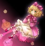  blonde_hair bow dress drill_hair flower green_eyes hina_ichigo pink_bow rose rozen_maiden short_hair solo yusoson 