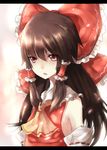  bad_id bad_pixiv_id bow brown_hair hair_bow hakurei_reimu long_hair neota red_eyes solo touhou 