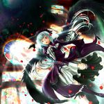  doll_joints dress feathers frills hairband long_hair okota_(pixiv) petals purple_eyes rose_petals rozen_maiden silver_hair solo suigintou wings 