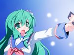  alternate_costume highres kochiya_sanae long_hair oborotsuki_kakeru school_uniform serafuku solo touhou 