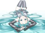  aqua_eyes aqua_hair aqua_nails arms_up bad_id bad_pixiv_id detached_sleeves hatsune_miku headphones katorifuta long_hair lying nail_polish necktie on_back skirt solo thighhighs twintails upside-down very_long_hair vocaloid 