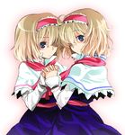  alice_margatroid bad_id bad_pixiv_id blonde_hair blue_eyes capelet colorized dual_persona hairband multiple_girls myama ribbon short_hair time_paradox toraneko touhou 