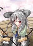  :q alternate_hairstyle animal_ears blush capelet cheese dowsing_rod food grey_hair jewelry long_hair long_sleeves mouse mouse_ears mouse_tail nazrin pedodedo pendant red_eyes sitting skirt solo tail tongue tongue_out touhou 