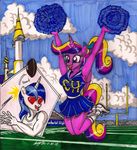  anthro anthrofied cheerleader clothing duo equine female football friendship_is_magic horn mammal my_little_pony newyorkx3 pom_poms princess_cadance_(mlp) shining_armor_(mlp) shirt unicorn winged_unicorn wings 