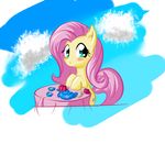  blush cloud cutie_mark equine female feral flower fluttershy_(mlp) friendship_is_magic hair horse jello looking_at_viewer mammal my_little_pony pink_hair pony rose sky smile snus-kun solo table tea_cup teacup teapot 