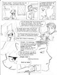  black_and_white comic dialog dj-black-n-white duo english_text equine female feral friendship_is_magic horse human male mammal monochrome my_little_pony pony restaurant text 