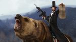  2nd_amendment abraham_lincoln absurd_res american_flag bear flag gun hat hi_res human m4 male mammal open_mouth ranged_weapon sharpwriter snow teeth tongue tooth weapon weaver_rail 