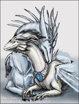  ambiguous_gender black-cat-chaos couple crayder dragon ear_fins embrace female feral feral_on_feral frills horn jewelry love male merih&#039;saan merih'saan plain_background protective romantic scalie white_background white_membrane wings 