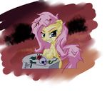  blush cloud cutie_mark equine fangs female feral fluttershy_(mlp) friendship_is_magic hair horse looking_at_viewer mammal messy_hair my_little_pony pink_hair pony reptile scalie skull sky snake snus-kun solo table twig 