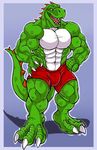  3_toes abs anthro arody beefcake biceps big_muscles bigdino black_eyes blue_background boxers bulge claws clothed clothing dinosaur fangs green_skin half-dressed handsome horn male muscles mutant_serpentina open_mouth pecs plain_background pose reptile scales scalie shorts solo standing teeth theropod toe_claws toned tongue topless tyrannosaurus_rex underwear white_skin 