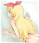  aikatsu! aikatsu!_(series) ass blonde_hair from_behind hair_ribbon hoshimiya_ichigo long_hair nude open_mouth ribbon solo sweat yoban 