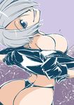  1girl angel_(kof) ass breasts hair_over_one_eye highres king_of_fighters large_breasts looking_at_viewer looking_back muramasa_mikado smile snk solo thong white_hair 