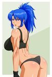  1girl ass blue_hair breasts earrings highres jewelry king_of_fighters large_breasts leona_heidern makani_kohitujito muscle simple_background snk solo toned 
