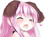  animal_ears blush closed_eyes dog_ears fang long_hair original osatsu pink_hair smile solo topless 