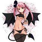  1girl :o black_legwear black_panties black_wings blue_eyes breasts claws demon_girl demon_tail demon_wings female fingernails hair_bobbles hair_ornament hair_ribbon highres linked_piercing linked_piercings long_hair looking_at_viewer maru-pen midriff nail_polish navel navel_piercing nipple_chain nipple_piercing nipples original panties piercing pink_hair pointy_ears ribbon see-through side-tie_panties slender_waist solo standing tail thigh_gap thighhighs twintails underboob underwear wide_hips wings 