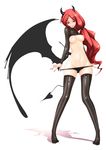  1girl bad_id bad_pixiv_id breasts demon_girl demon_horns demon_tail demon_wings highres horns long_hair long_legs looking_at_viewer low_wings medium_breasts nipples no_shoes original pinstripe_pattern red_hair single_wing smile solo stomach striped succubus tail thighhighs very_long_hair wings 