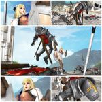  3d armor battle blonde_hair highres kick kicking lying panties pyrrha_alexandra shield soul_calibur soulcalibur_v sword underwear weapon 