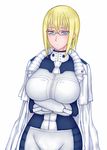  1girl artist_request blonde_hair blue_eyes breasts glasses huge_breasts michelle_k._davis short_hair tagme terra_formars 