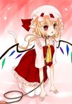  all_fours animal_ears ascending bad_id bad_pixiv_id blonde_hair cat_ears cat_tail collar flandre_scarlet hat hat_ribbon kemonomimi_mode koyashaka leash looking_at_viewer mob_cap open_mouth paw_print red_eyes ribbon shirt skirt skirt_set solo tail touhou vest wings 