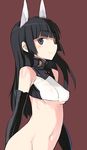  anabuki_tomoko animal_ears bare_shoulders black_eyes black_hair blush bottomless breasts elbow_gloves gloves long_hair looking_at_viewer navel shimada_fumikane simple_background small_breasts smile solo world_witches_series 