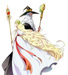  1girl bad_id bad_pixiv_id beard blonde_hair closed_eyes dalc_rose dress facial_hair food fruit grapes hat long_hair magi_the_labyrinth_of_magic matal_mogamett scheherazade_(magi) sorcerer staff white_hair witch_hat wizard 