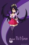  1girl 2013 alternate_costume arm_behind_back artist_name breasts character_name choker cleavage dated dress fangs filia_(skullgirls) highres large_breasts lips nextgrandcross red_eyes samson_(skullgirls) skullgirls smile standing thighhighs yellow_eyes zettai_ryouiki 