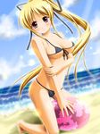  bad_id bad_pixiv_id beach bikini blonde_hair cynthia_marguerite day kurushima_awa long_hair pink_eyes ponytail solo swimsuit very_long_hair yoake_mae_yori_ruri_iro_na 